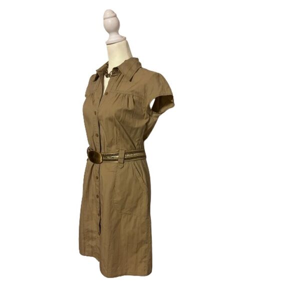 IZ Byer California Short Sleeve Button Down Khaki Dress Size M - Picture 3 of 6
